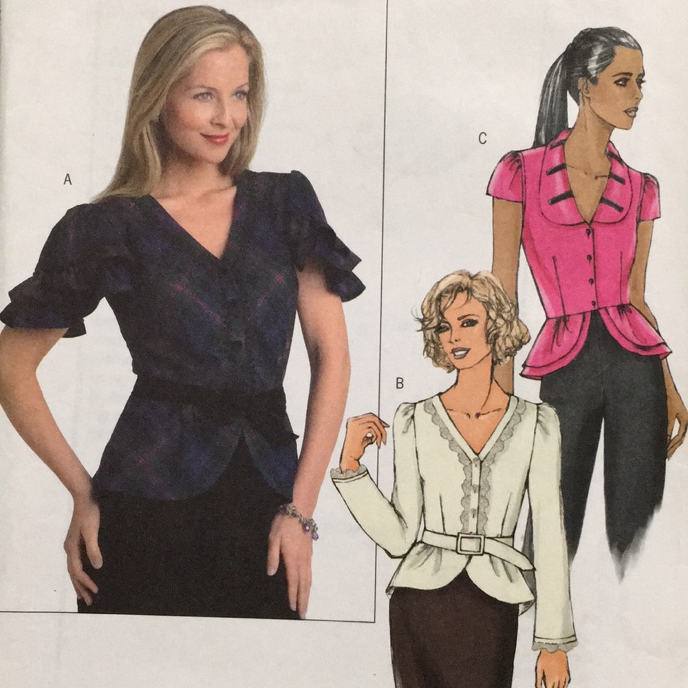 Y2K Butterick 4853 sewing pattern, top with peplum, uncut, bust 36-42”